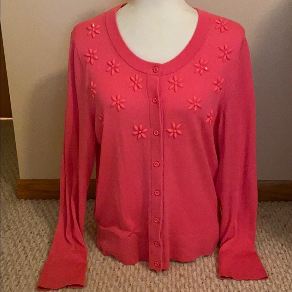 Kate Spade Silk beads pink cardigan XL